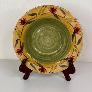 Handpainted Pier 1 Elizabeth Stoneware Bowl With Floral Design 9.5"